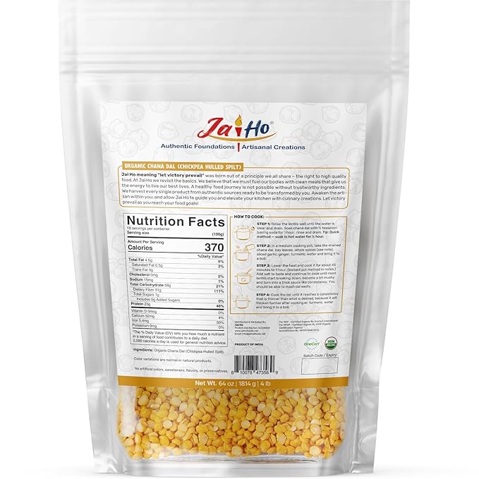 Jai Ho Certified Organic Kabuli Chana Garbanzo Beans 4 lb | Chickpeas Lentils | Indian Kabuli Chole