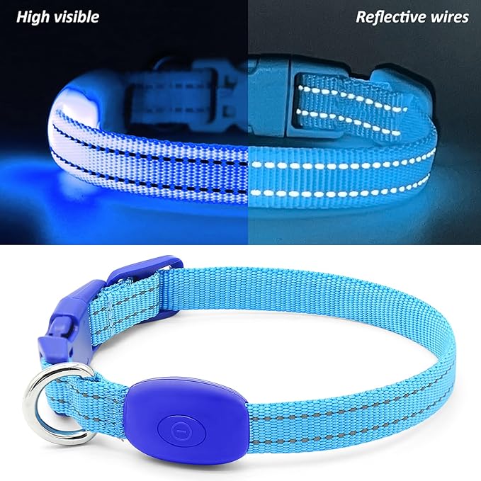 Illumifun LED Collar for Small Dogs - USB Rechargeable Dog Safety Collar Light, Adjustable Nylon