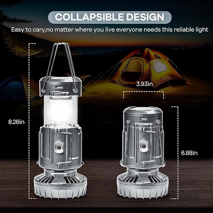 Camping Lanterns with Fan,Solar Camping Fan Charging for Phone, Rechargeable LED Lanterns Camping