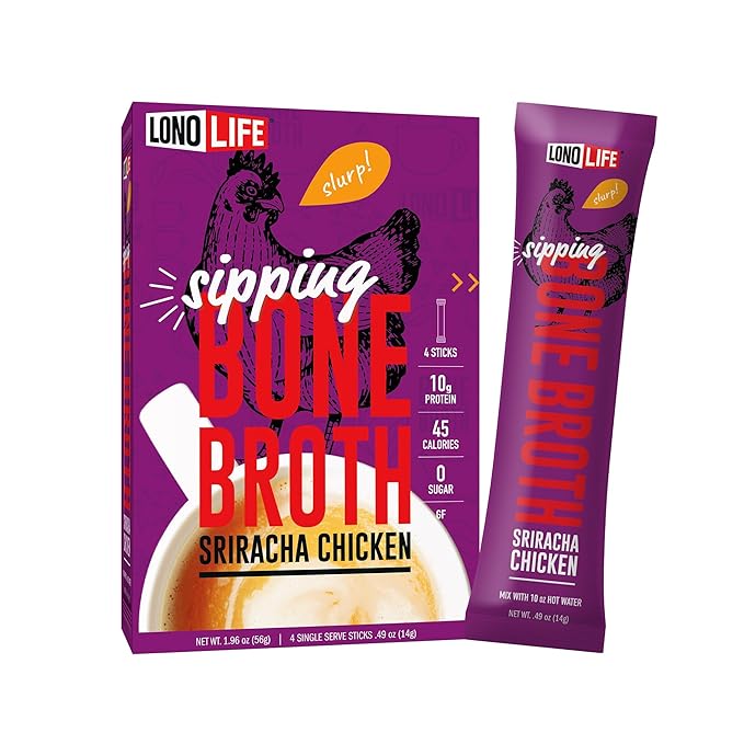 LonoLife Sriracha Chicken Bone Broth Powder Mix | 10g Protein | Collagen-Rich, Keto & Paleo