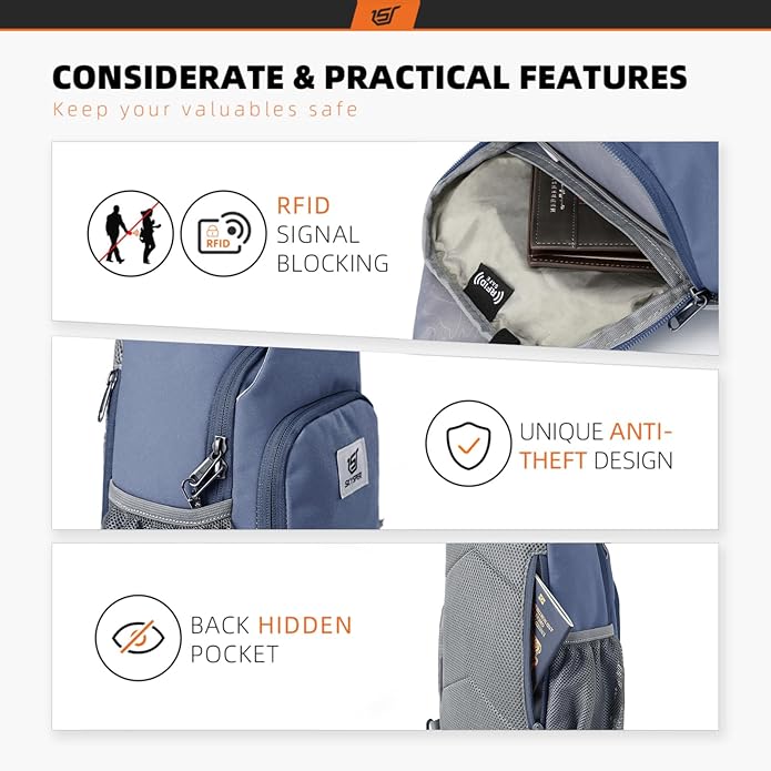 SKYSPER Sling Bag RFID Crossbody Sling Backpack Cross Body Shoulder Bag Travel Hiking Daypack for