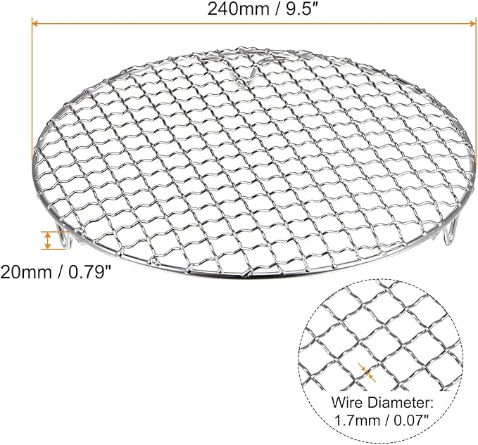 HARFINGTON Round Cooking Rack 9.5-inch 201 Stainless Steel Cross Wire Barbecue Grill Net with 20mm