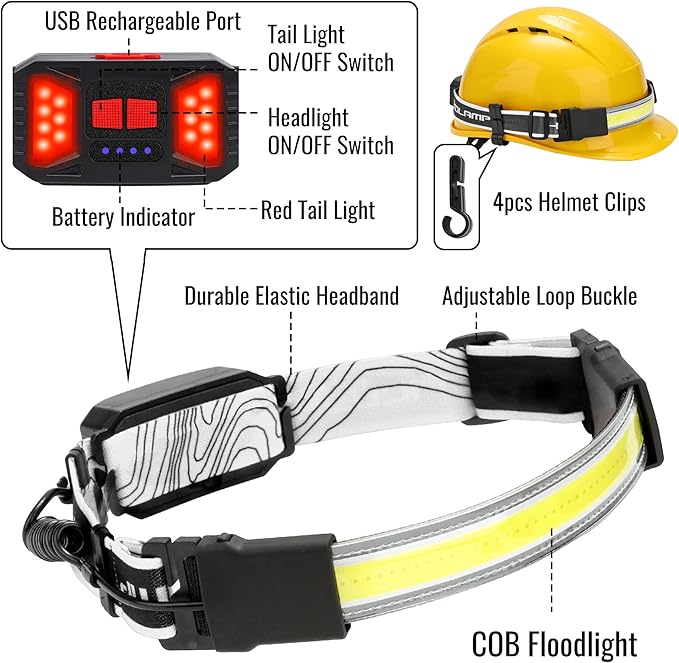 Adelante LED Headlamp Flashlight, 1000LM 230°Wide-Beam Rechargeable Head Lamp for Adults, Red