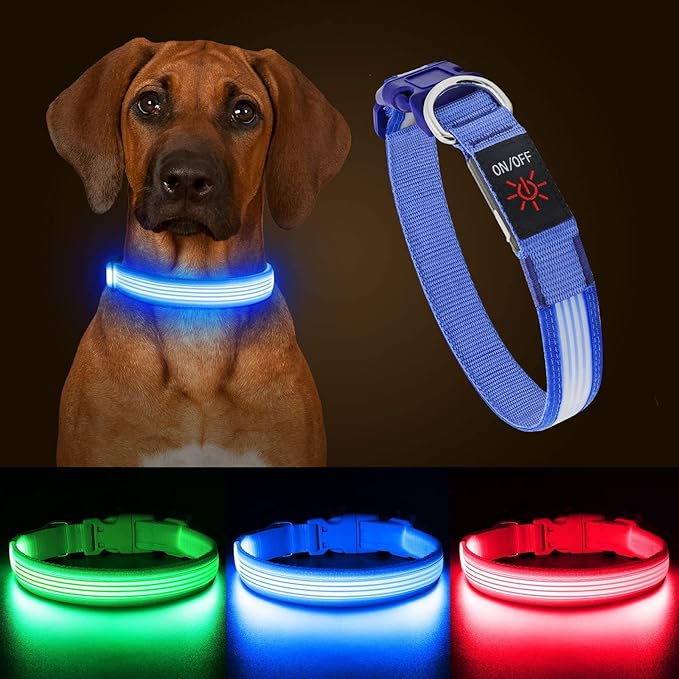 YFbrite Light up Dog Collar, USB Rechargeable LED Puppy Collar Super Bright Adjustable Glowing Dog