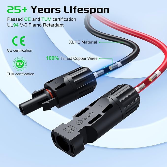 Bateria Power Y-Branch Solar Connectors 21FT 10AWG Extension Cable, Solar Cable Parallel Adaptor