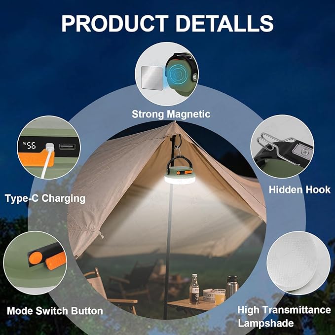 Outdoor Camping lamp Rechargeable lamp, Portable Lighting lamp. Equipped with 6 Brightness