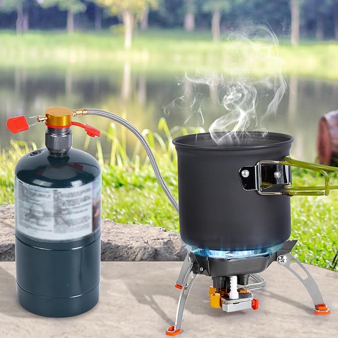 WADEO 7200W Windproof Camping Stove, Camping Gas Stove with Piezo Ignition, Two Fuel Canister