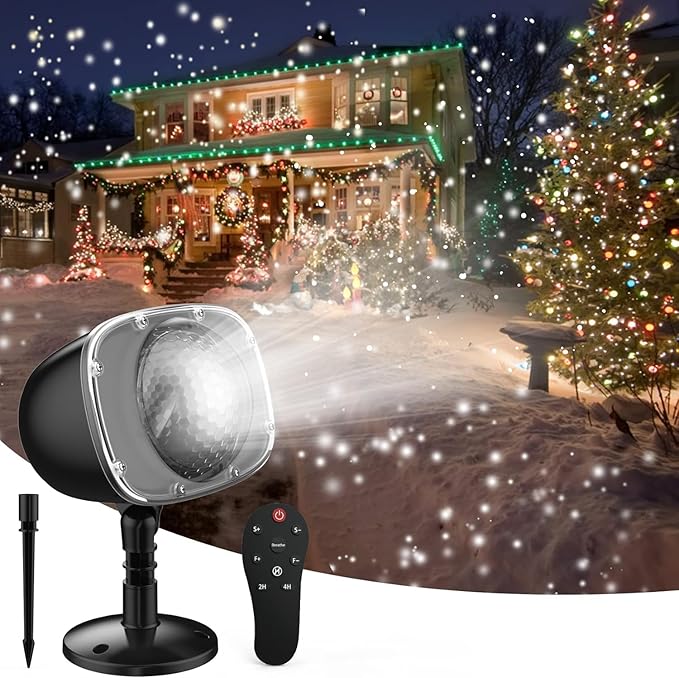 Elec3 Christmas Snowfall LED Projector Outdoor, Waterproof Rotating Snow Projection Snow Decorative