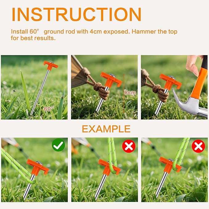 10 Pack Tent Stakes - 9.75 Inch Galvanized Non-Rust Ground Stakes Heavy Duty Canopy Anchors Metal