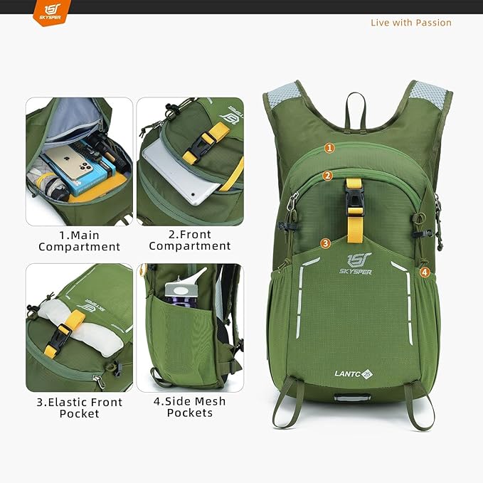 SKYSPER Small Hiking Backpack - 25L Travel Daypack Lightweight Bag Water Resistant Hiking Backpacks