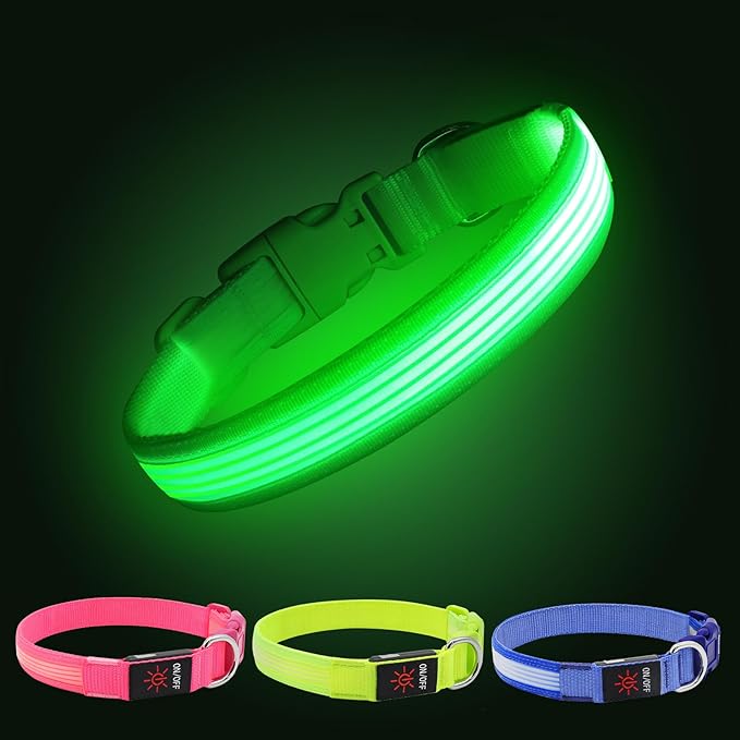 YFbrite Light up Dog Collar, USB Rechargeable LED Puppy Collar Super Bright Adjustable Glowing Dog