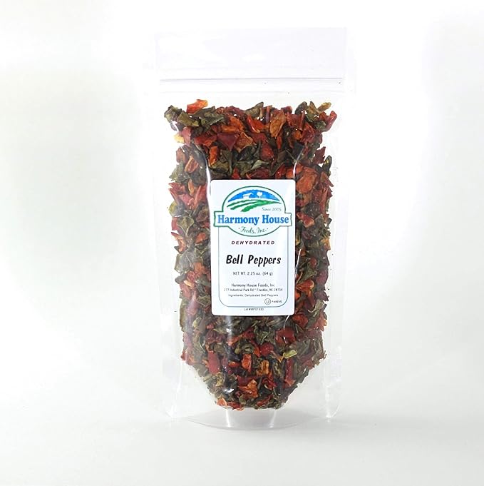 Harmony House Dried Mixed Bell Peppers, Diced ??Dehydrated Vegetables for Cooking, Camping
