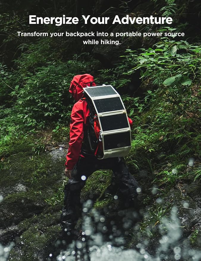 Litheli 24W Portable Solar Panel Charger with Bag, Foldable USB-C & USB-A Solar Power Bank for