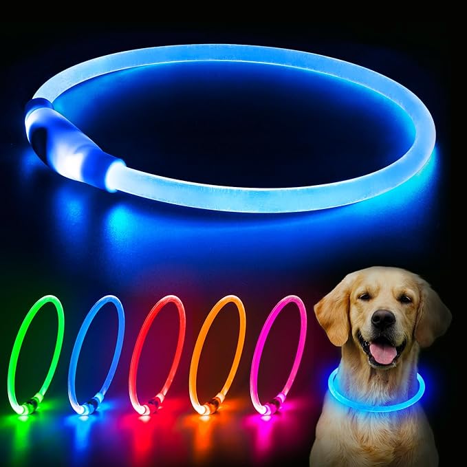 Flashseen LED Dog Collar, USB Rechargeable Glowing Lighted Up Collar, Cuttable Water-Resistant TPU