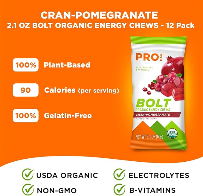 PROBAR - BOLT Organic Energy Chews, Cranberry Pomegranate, Non-GMO, Gluten-Free, USDA Certified