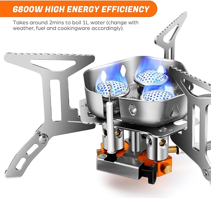 Odoland 3500W/6800W Windproof Camp Stove Camping Gas Stove with Fuel Canister Adapter, Piezo