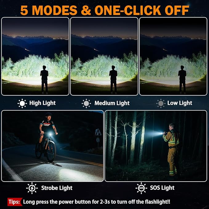 3Pack Rechargeable Flashlights High Lumens 9900FL, LED Flashlight Rechargeable with LCD Digital