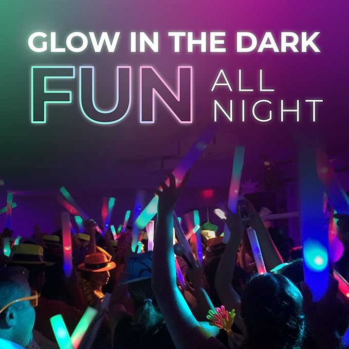 100 Pack - Multicolor LED Foam Sticks Glow Batons - 3 Modes - 18" - Great for Weddings and Parties