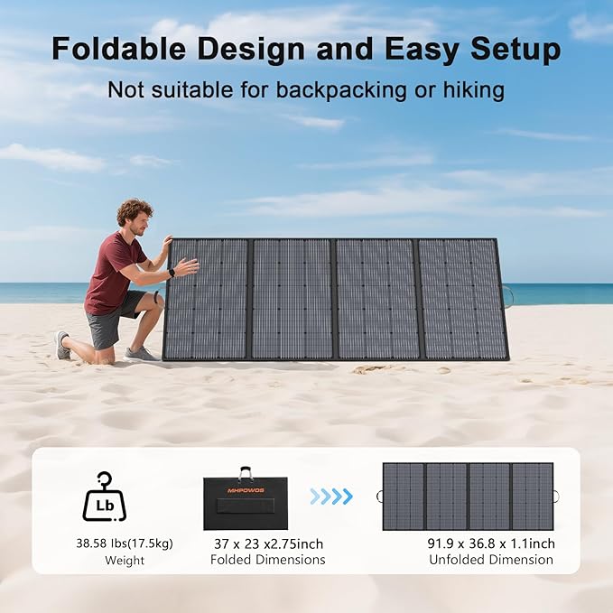400W Portable Solar Panel, IP67 Waterproof Foldable Solar Charger, High 23.5% Efficiency for