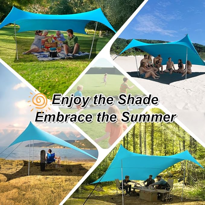 10×10ft UPF50+ Beach Tent Sun Shelter, Windproof Stable Outdoor Pop Up Beach Shade Canopy for