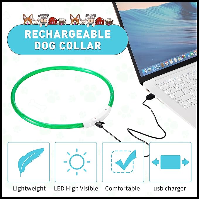 Frienda 4 Pcs Dog Collar LED USB Rechargeable Lights Dog Necklace Collars Doggy Lights for Night