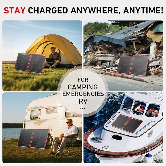 DOKIO 100W Portable Foldable Solar Panel Kit, Compact 18.9x26in Design 5.3lb with Standalone