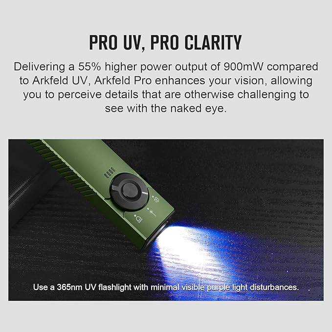 OLIGHT Arkfeld Pro Rechargeable EDC Flat Flashlight with Green Beam, UV and White LED Combo, 1300