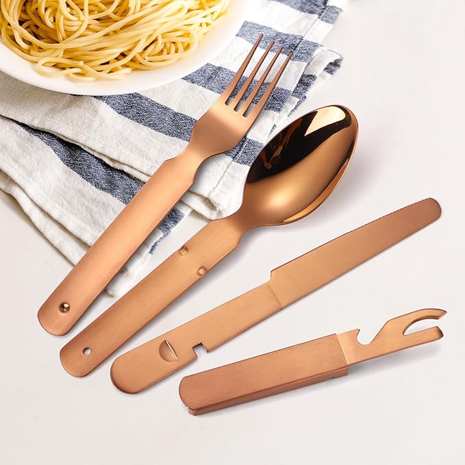 Camping Silverware Copper/Rose Gold Flatware Stainless Steel Eating Utensils Set Travel Portable