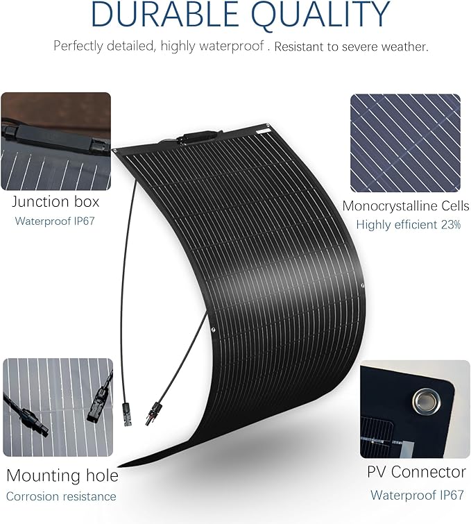 Flexible Solar Panel 100W 105W 12V Monocrystalline 250° Curvature Fiberglass High Efficiency