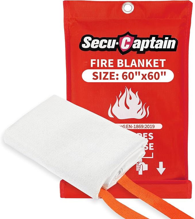 SecuCaptain Emergency Fire Blanket for Home - 60"x60" X-Large Flame Retardant Blankets with