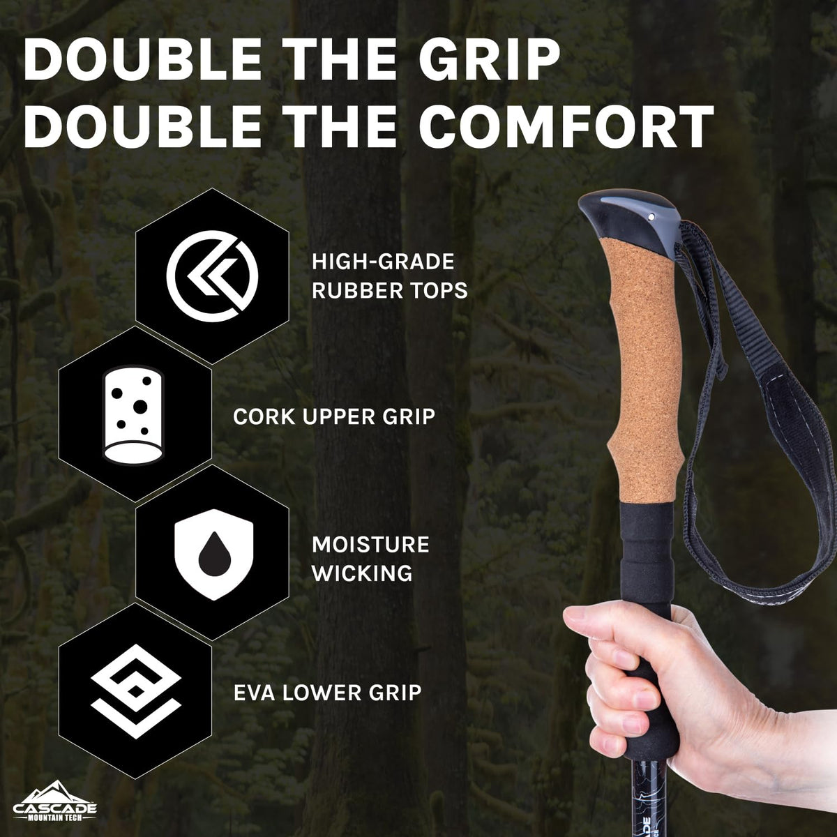 Cascade Mountain Tech Trekking Poles - Carbon Fiber, Adjustable, Green - product view 5