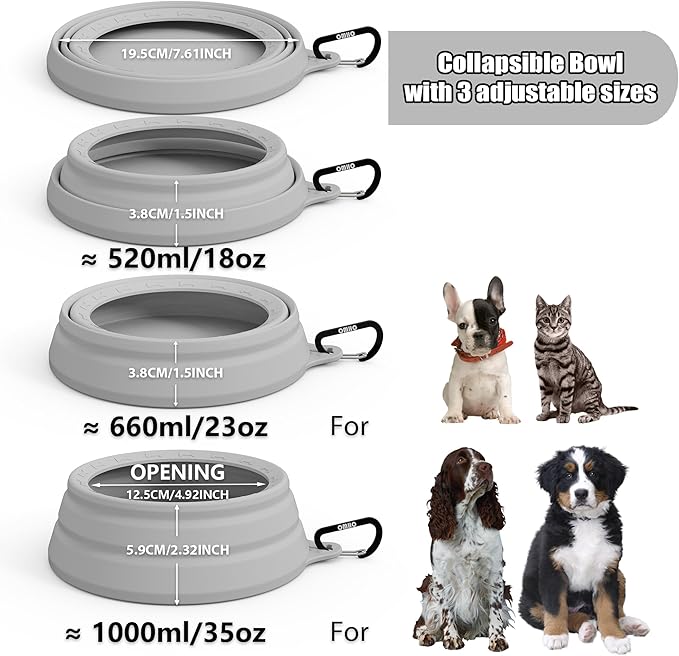 OHMO Spill Proof Collapsible Dog Water Bowl Large 34oz for Cars, No Splash Portable Bowls for Dog