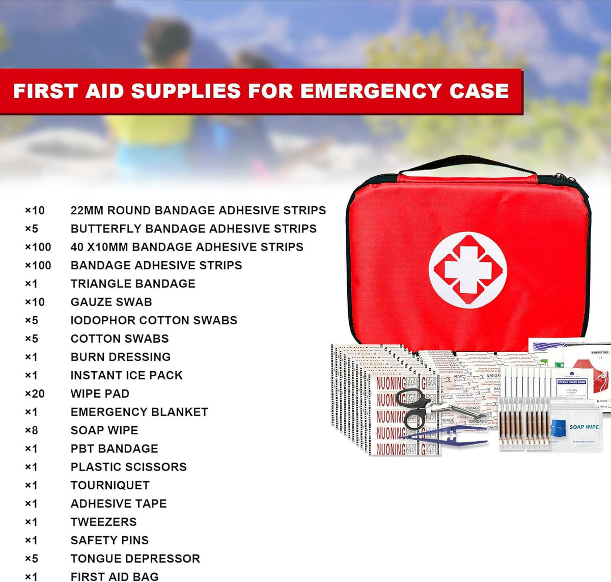 First Aid Kit 300PCS Car Home Camping Essentials Red 1st Aid