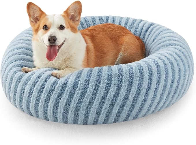 MIXJOY Calming Dog Beds Large Sized Dogs - Washable Donut Large Dog Bed with Removable Zipper