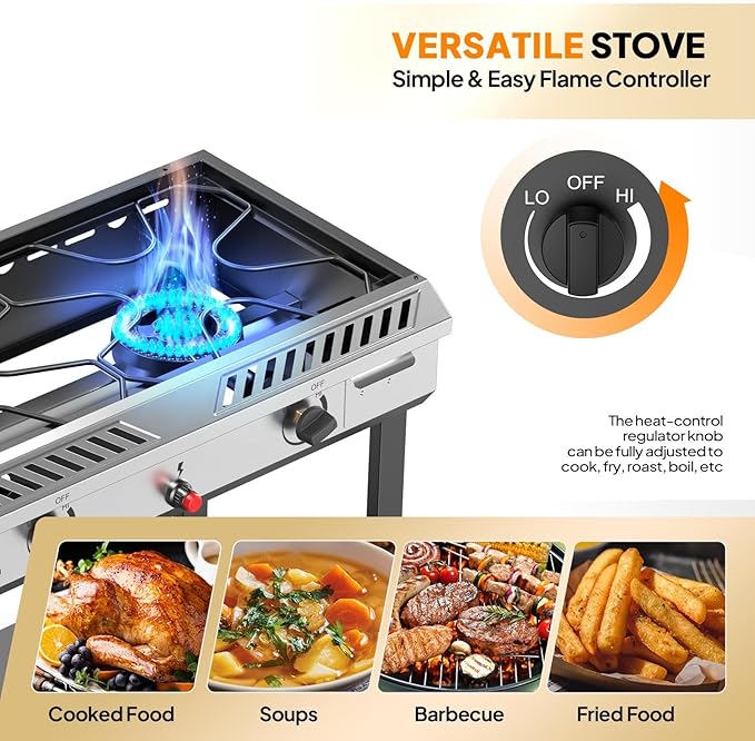 Bonnlo 2 Burner Propane Gas Stove with Auto Ignition, 150,000 BTU Portable Outdoor Camp Cooker