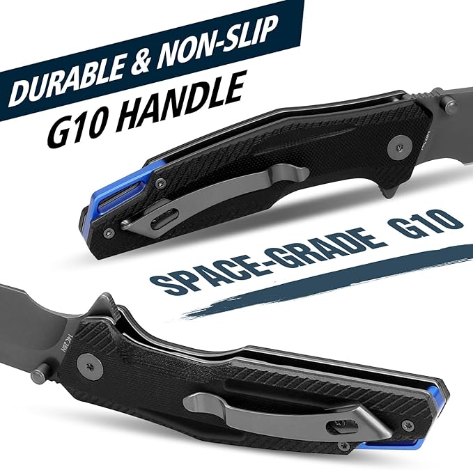 FINTISO Pocket Knife, 3.26" Premium 14C28N Blade G10 Handle with Fire Starter Function, Folding