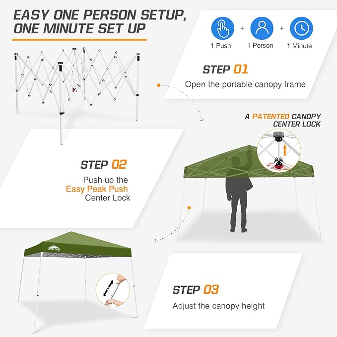EAGLE PEAK 10x10 Slant Leg Pop-up Canopy Tent Easy One Person Setup Instant Outdoor Beach Canopy