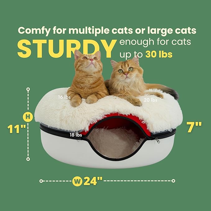 CATTASAURUS Peekaboo Cat Cave for Multiple & Large Cats Up to 30-45 Lbs, Fluffy Cat Beds &