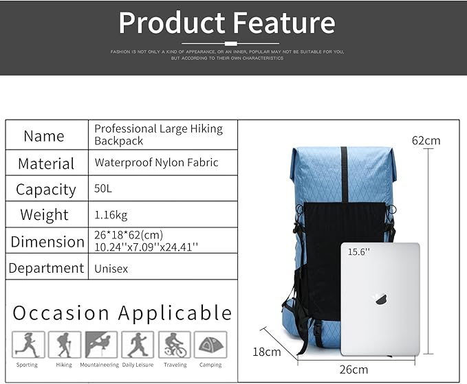 Hiking Backpack,40L to 50L Extra Large Capacity Hiking Bag,Internal Frame Camping Backpack,Upgraded