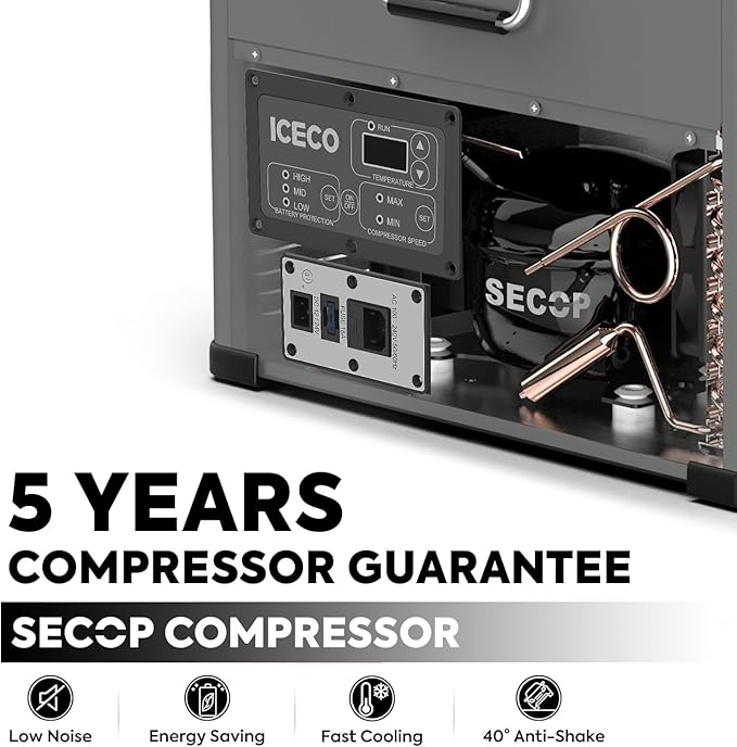 ICECO VL45 Portable Refrigerator with SECOP Compressor, 45 Liters Platinum Compact Refrigerator, DC