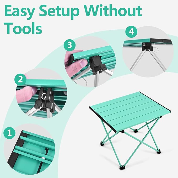 Grope Camping Table with Aluminum Table Top, Folding Beach Table Easy to Carry, Prefect for