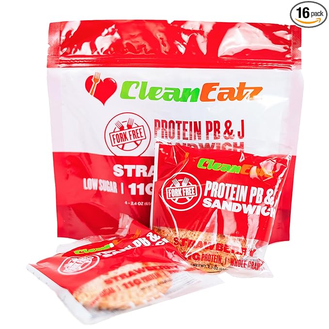 Clean Eatz PB&J Sandwich, High-Protein Strawberry – 16 Singles, Whole Grain & Low Sugar