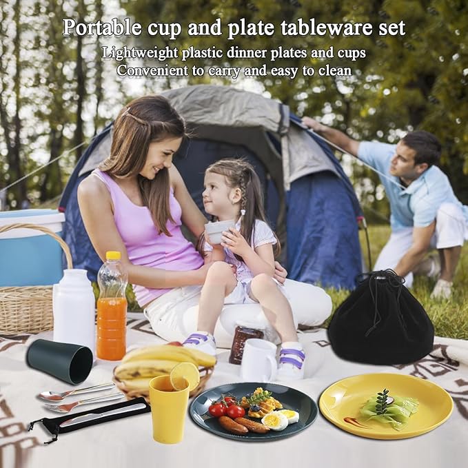 Evanda Camping Cutlery Set, Reusable Light Weight Mug, Plate and Stainless Steel Cutlery Set with