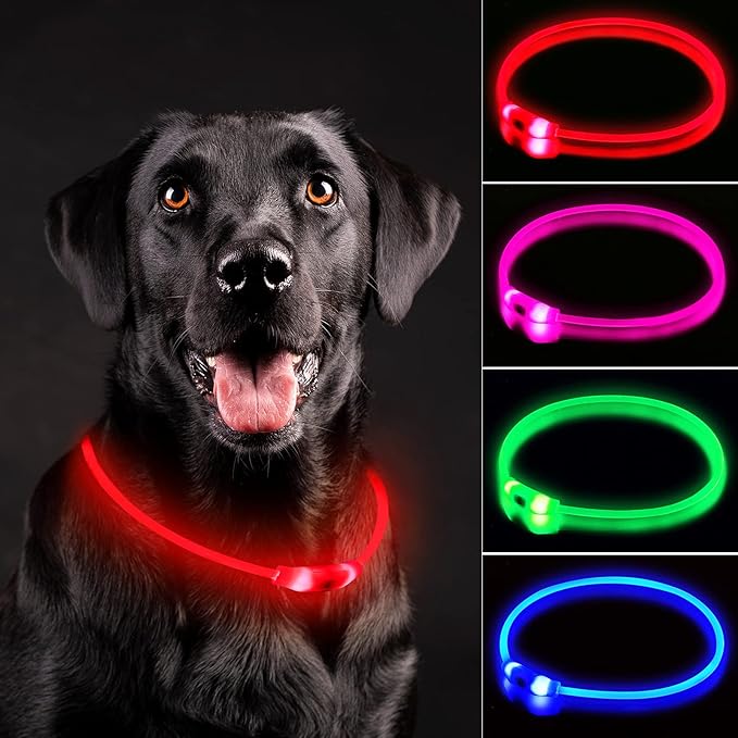 LED Dog Collar, Rechargeable Light Up Dog Collars,IP67 Waterproof Dog Lights for Night
