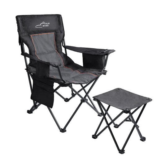 FAIR WIND Oversized Padded Camping Chair with Footrest Stool Set Heavy Duty Support 300 LBS Cooler