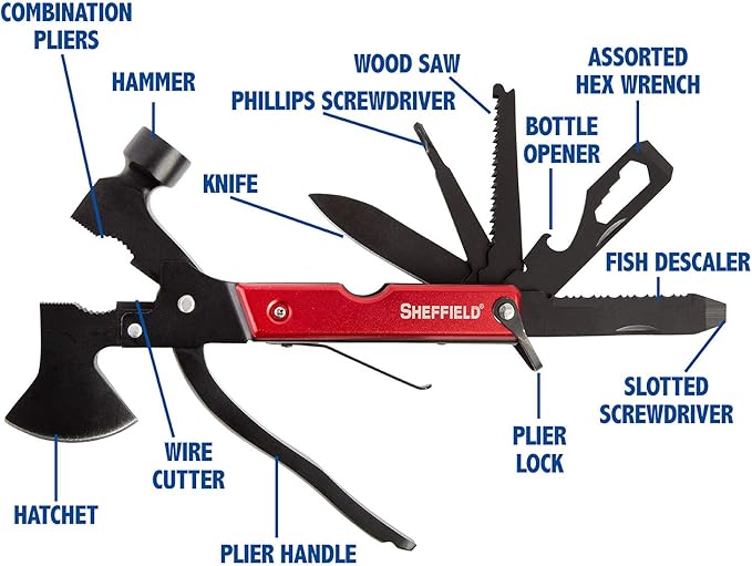 Sheffield 12138 14-in-1 Hatchet Multitool, Camping Hatchet Comes With 1680D Polyester Hatchet