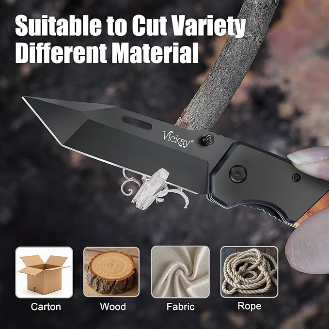 Vickay Pocket Knife, Folding Knife with Clip - 3.54??Steel Blade, Wood Handle EDC Knife for Men &