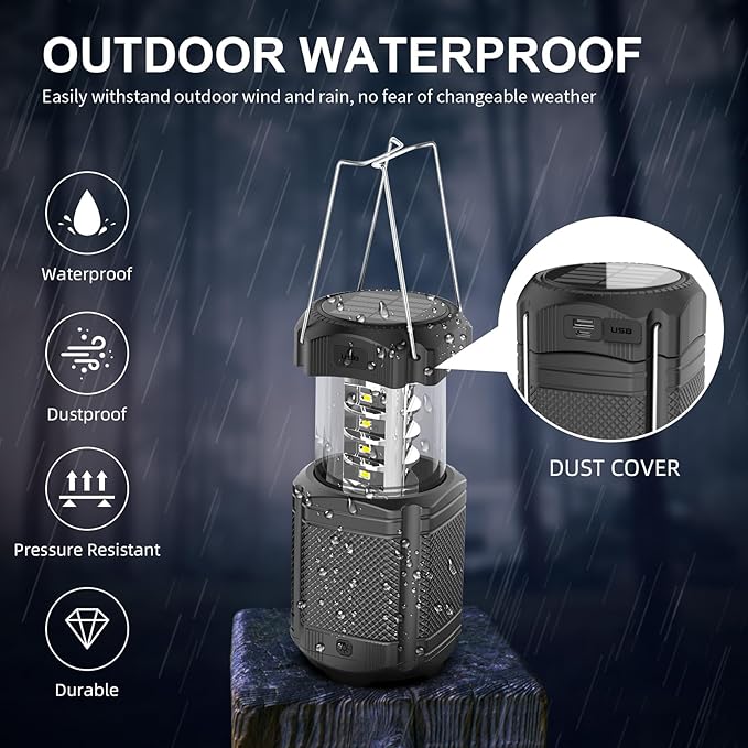 Camping Lantern 5000mAh Solar Hand Crank Telescopic LED Flashlight USB Charger for Power Outages