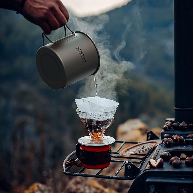 Lixada Titanium Pot, Lightweight Camping Pot Titanium Cup Titanium Backpacking Pot with Portable