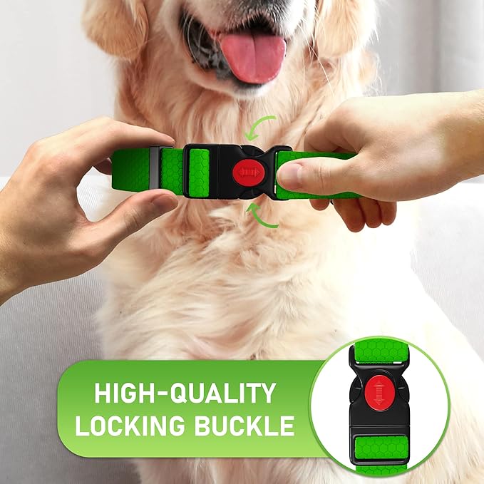 Adjustable Dog Collar with Safety Lock Buckle - Made in USA - Honeycomb Waterproof Heavy Duty Dog